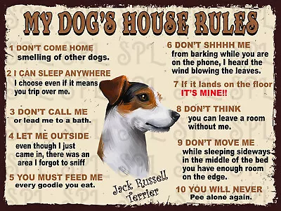 £4.25 • Buy My Dog's House Rules Jack Russell Terrier Retro Metal Sign Plaque