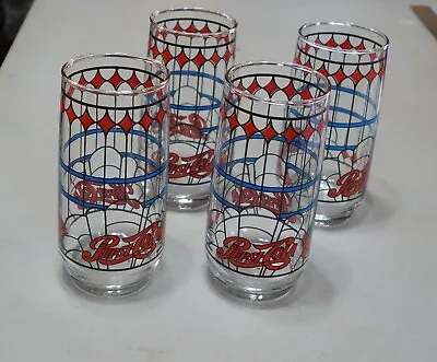 4 Vintage Pepsi Cola Red/Blue Diamond Stained Glass Look Tumblers • $5.75