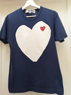 £19.99 • Buy Comme Des Garcons PLAY Navy Solid Heart Logo Tee WOMEN'S Size S