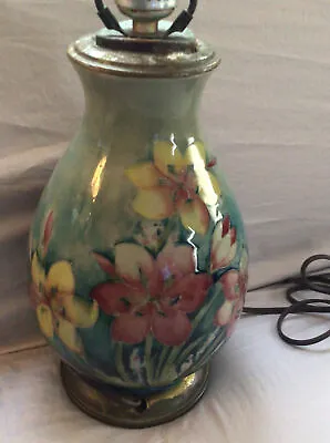 Vintage 1940s Moorcroft Art Pottery Hand Painted Freesia Flower Vase Lamp • $295