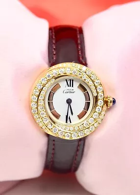 Must De Cartier Trinity Vermeil Watch 18K Gold Plated With Diamonds Ref.2735 • $2800