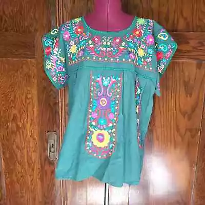 YZXDORWJ Embroidered Blouse 100% Cotton Womens Size XL Floral Mexican Style  • $34.99