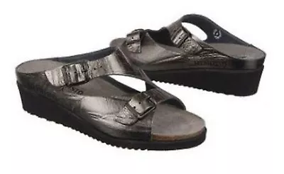 Mephisto 42/12  ELKA  Leather Metallic Silver/grey/pewter Comfort Slide Sandals • $39.99