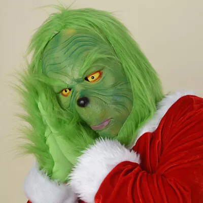 HOT The Grinch Mask Costume With Green Furry Fur For Christmas Cosplay Party🎅🎄 • $14.14