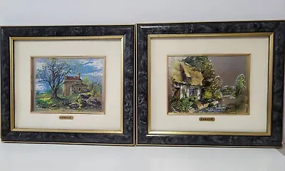 2 Vintage  Foil Art Paintings County Scenes By A Carullo • $55