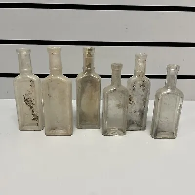 Lot Of 6 Vintage Old Bottles Clear Plain Medicine Bottles • $9.09