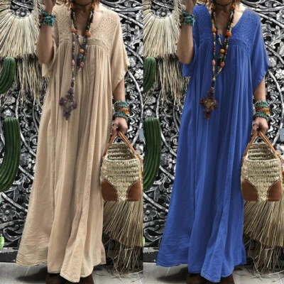 $26.59 • Buy ZANZEA Women Casual Lace Sundress Kaftan Loose Baggy Plus Size Long Maxi Dress