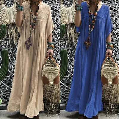 ZANZEA Women Casual Lace Sundress Kaftan Loose Baggy Plus Size Long Maxi Dress • $23.79