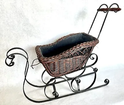 Vintage Sleigh Iron & Wicker Holiday Decor Or Doll Sleigh Collectible 24” In. • $117