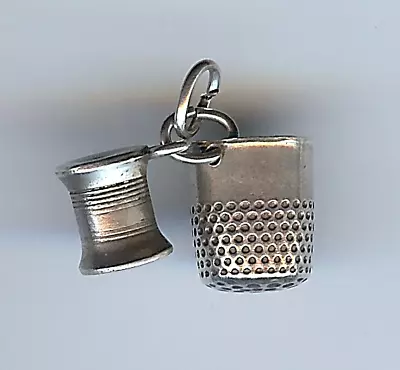 Vintage 3d Sterling Silver Thimble & Spool Of Thread Sewing Charm • $25