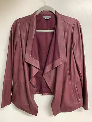 VINCE Women’s 100% Goat Leather Burgundy Scarlet Open Front Jacket M • $99