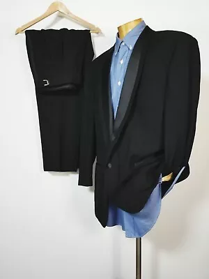 Vintage Jhane Barnes Black Shawl Lapel Tuxedo Suit 46S Jacket Blazer Pants W40 • $224.95