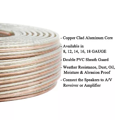 8 GAUGE Car Truck CCA Speaker Wire Lot 10 25 40 60 100 Feet Home Audio Amp Cable • $14.24