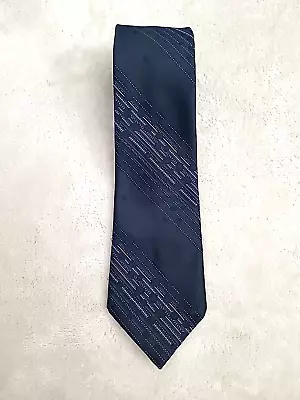 Men's Vintage Courtley Necktie Classic Length Navy Blue White Stripe Polka Dot • $20