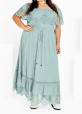 NEW City Chic Starling Reine Seafoam Madison Lace Maxi Dress Plus Size S 16 #N14 • $62.95
