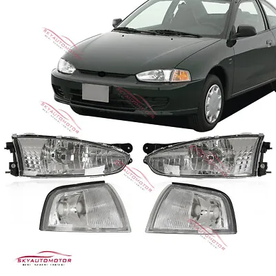 Fits 1997-02 Mitsubishi Mirage 2Dr Coupe Headlights Corner Lamps Chrome Set 4pcs • $125.66
