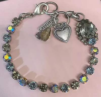 MARIANA AB Crystal Tennis Bracelet Heart Charm Pear Shaped Crystal • $58