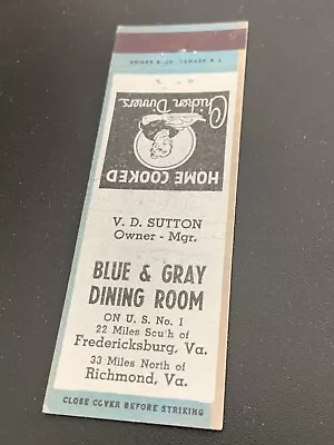 Vintage Virginia Matchbook: “Blue & Gray Dining Room” Richmond VA • $6.76