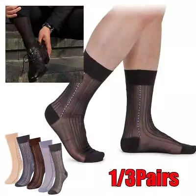 1/3pairs Mens Ultra Thin Dress Socks Silk Sheer Business Socks Soft Nylon Work • $6.43