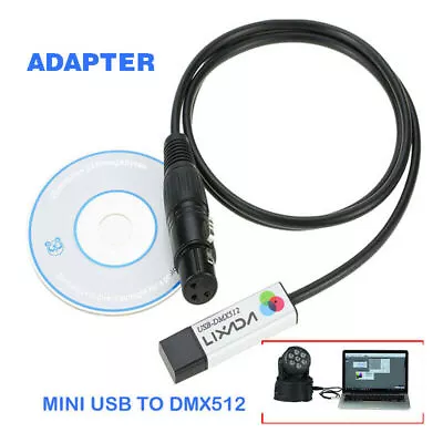 Lixada USB To DMX Interface Adapter DMX512 PC Stage Light Controller Dimmer • £12.87