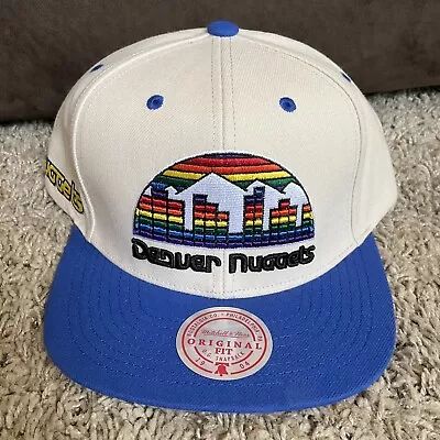 NEW Denver Nuggets Hat Cap Mens Snapback Mitchell & Ness Beige Blue Retro Logo • $29.99