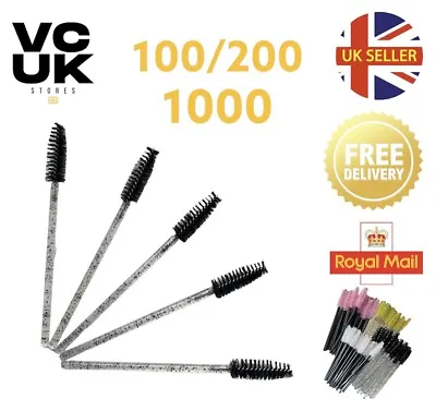 Black Disposable Mascara Wands 100 Eyelash Eyebrow Lash Extension Spoolie Brush • £2.19