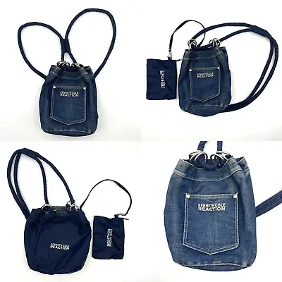 Vintage 90s Kenneth Cole Reaction Reversible Denim/Nylon Mini Backpack Purse 9x9 • $60