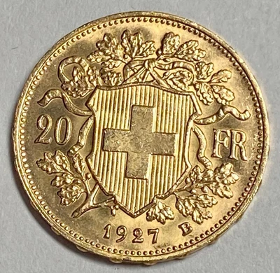 $400 • Buy 1927 B Gold Coin 20 Twenty Swiss Francs French Switzerland AU Helvetia Stars
