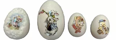 4 Vintage Easter Eggs Ceramic Hand Painted Glazed Peter Rabbit Granny Lot Of 4 • $8.69