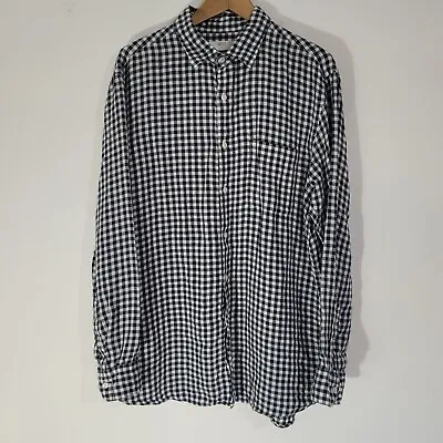 Mens UNIQLO Shirt Black White Check XL Pure Hemp Long Sleeved Casual • £29.90