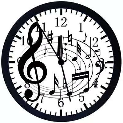 Music Note Black Frame Wall Clock Nice For Decor Or Gifts E259 • $19.95