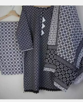 New Pakistani Indian Cotton In AJARK PRINT Stitched 3pc Suit With Flared Trouser • £20