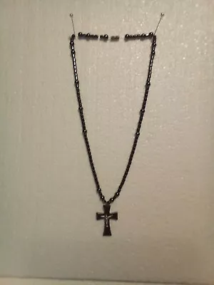 Mens Cross Necklace Made From Black Glass Beads • $20