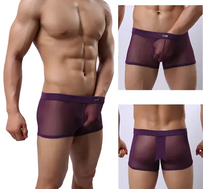 COCKCON Men Sexy Mesh Underwear Boxer Transparent See-thru Breathable M-3XL • $4.79