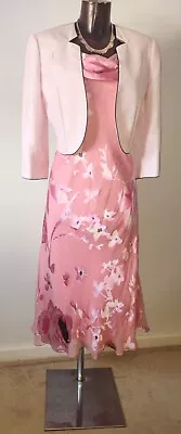 Jacques Vert Pink Floral Devore Silk Dress / Jacket Mother Of Bride Suit Size 14 • £69.99