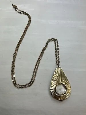 Caravelle Necklace Watch Gold Colored Pendant W/ Chain Vintage Teardrop Analog • $23.19