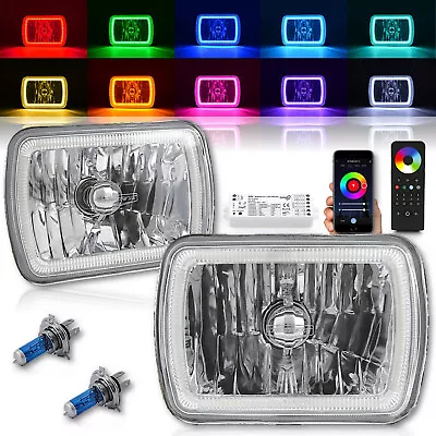 7X6 Bluetooth RF Color Change RGB SMD LED Halo Headlight Halogen Light Bulb Pair • $279.95