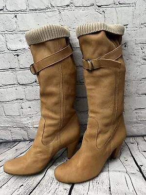 Fornarina Italian Leather Tall Boots With Knit Accent EU 41 US 10.5-RARE FIND • $39.13