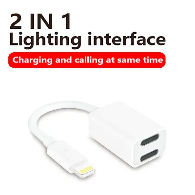 2 In 1 Dual IPhone Adapter Audio Headphone & Charger Splitter Fits IPhone 14-13 • £9.46