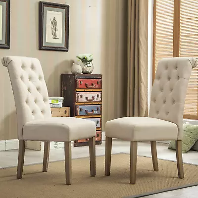 Habit Tan Solid Wood Tufted Parsons Dining Chair Set Of 2 • $139.99