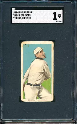 T206 Polar Bear: CHIEF BENDER No Trees Philadelphia Athletics HOF ~ SGC 1 • $164.50