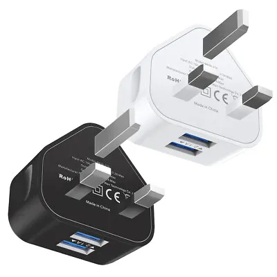 UK Plug Mains Wall 3Pin Dual USB Power Adapter Charger For Phones Controllers • £2.27