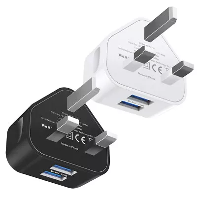 UK Plug Mains Wall Socket 3Pin Dual USB Power Adapter Charger For Phones Tablets • £2.39