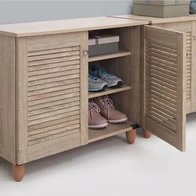 Shoe Storage Cabinet 2 & 3 Doors Wooden Beige Oak Footwear Rack Stand Organiser • £65.99