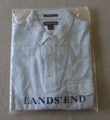 Lands End Polo Shirt Mens 42-44 Large Blue Oxford Pima Casual Preppy Rugby • $25