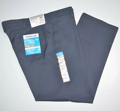 NWT HAGGAR Cool 18 PRO Straignt Fit 4-Way Stretch NoIron Navy Dress Pants 40 X30 • $22.49