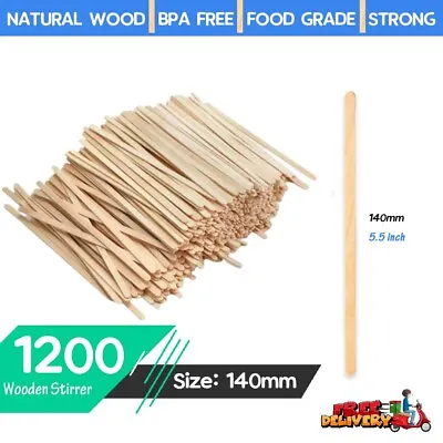 1200 Natural Wooden Coffee Stirrers 5.5  /140mm Eco Friendly Hot Drink Stirrers • £8.95