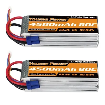 2pcs 22.2V 6S 4500mAh LiPo Battery 80C EC5 For RC Helicopter Aeroplane Car Truck • £109.99