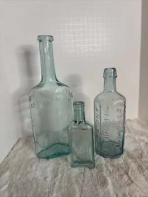 Vintage Lot Of 3 Aqua Glass Medicine Bottles - Cod Liver Oil Wild Cherry Phila • $50