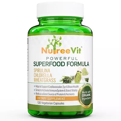 $14.85 • Buy PURE ORGANIC SPIRULINA + CHLORELLA + WHEATGRASS EXTRACT CAPSULES (500mg)